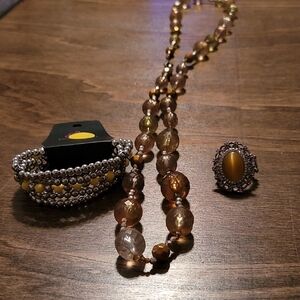 Elegant Brown and Silver Jewelry Set